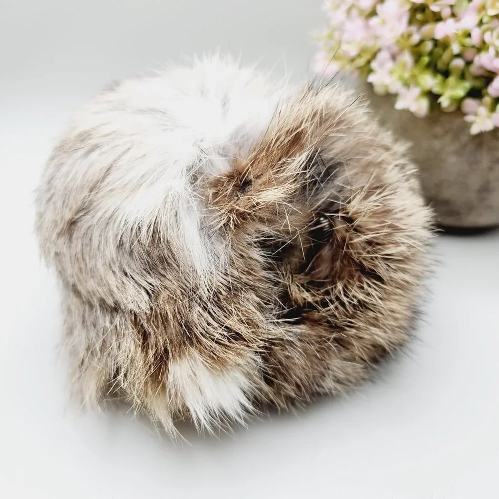 Genuine Brown Rabbit Fur Puffy Large Giant Vintage Brooch Hat Pin